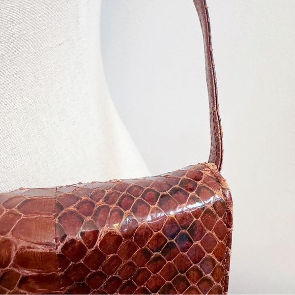 Vintage Brown Italian Snakeskin Small Bag Classic Elegant Preppy - Picture 12 of 16